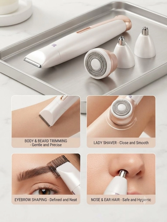 Trimmer yuz va tana uchun 4 tasi 1 da, universal epilyator va ustra, simsiz