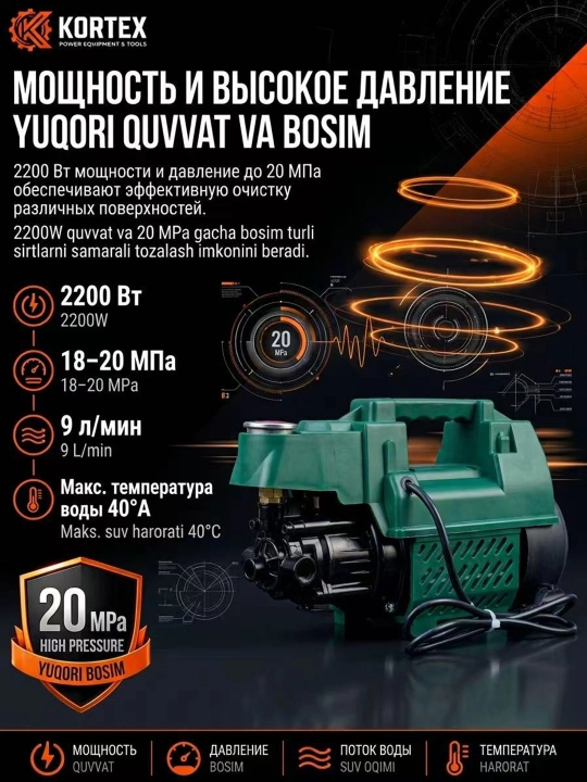 Мощная мойка MOON 2200Вт, давление 18–20МПа для авто и дачи