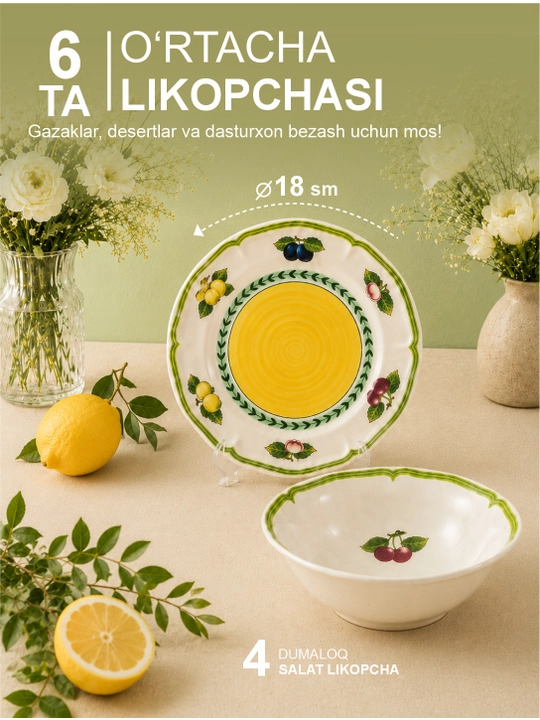 44 talik chinni idishlar to plami, sovgalar toplami, chinni nabor