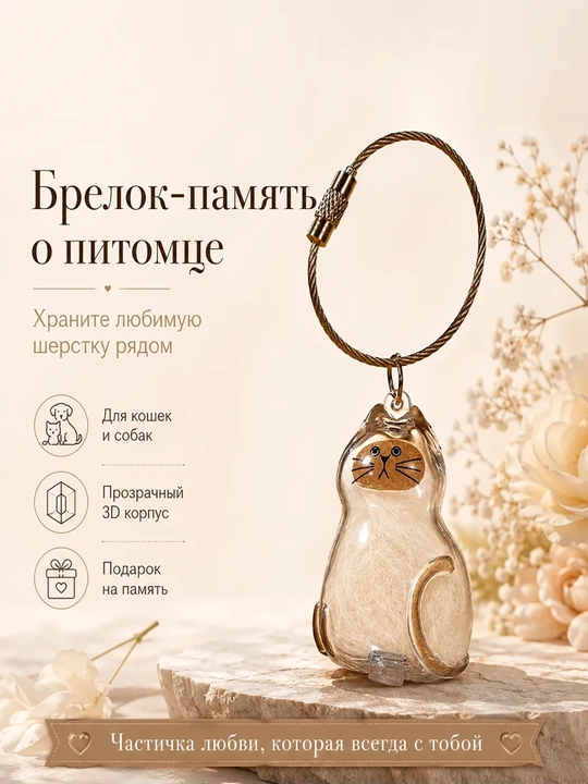 Контейнер для хранения шерсти питомца, брелок - 