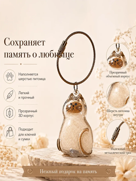 Контейнер для хранения шерсти питомца, брелок