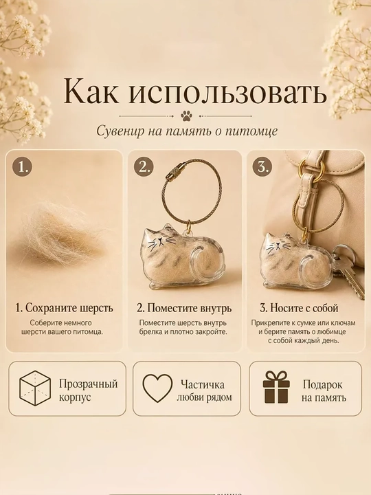 Контейнер для хранения шерсти питомца, брелок
