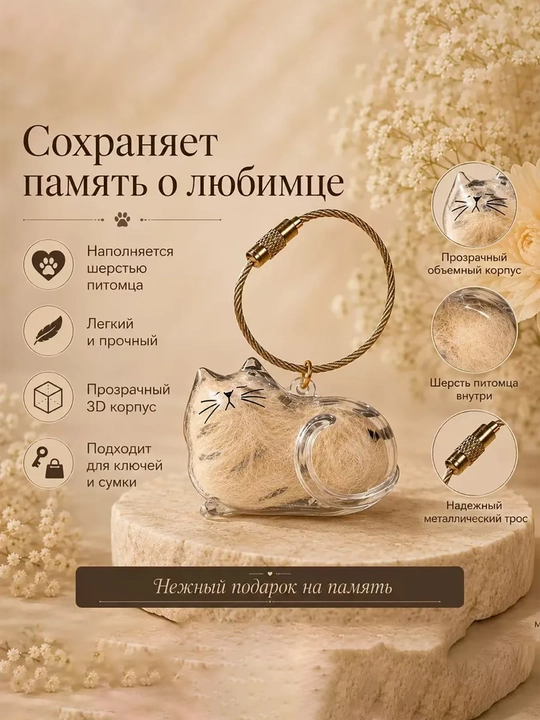 Контейнер для хранения шерсти питомца, брелок - 