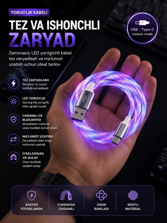 Tez zaryadlanuvchi USB Type-C yonadigan USB-type