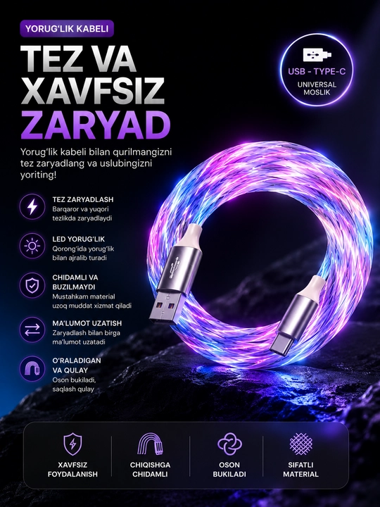 Tez zaryadlanuvchi USB Type-C yonadigan USB-type