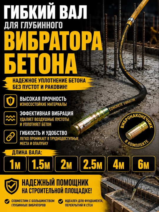 Гибкий вал для глубинного вибратора бетона 1–6 м вибронаконечник - 