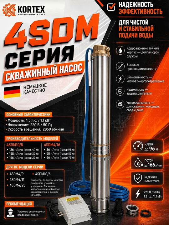 Скважинный насос Deepwell  4SDM10/8-1.1KW - 