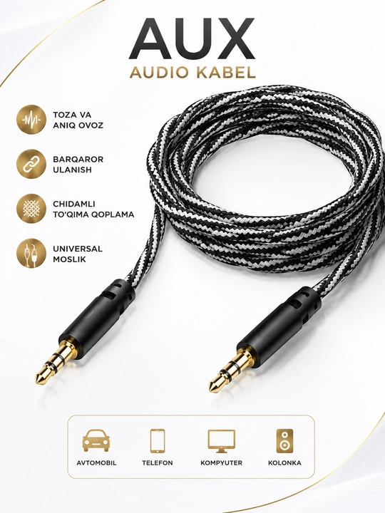 Кабель аудио AUX 3.5 мм jack - AUX 3.5 мм jack стерео, переходник Джек 3.5 - 