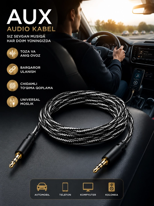Кабель аудио AUX 3.5 мм jack - AUX 3.5 мм jack стерео, переходник Джек 3.5