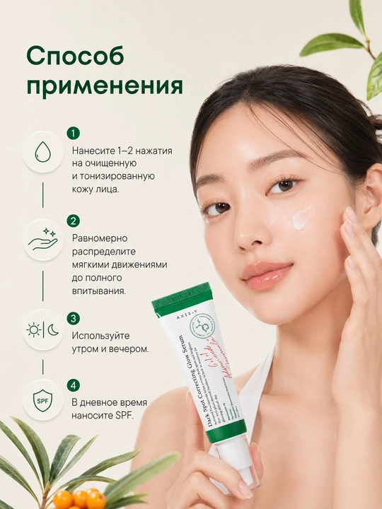 Oqartiruvchi zardob Dark Spot Correcting Glow Serum Axis-Y, yuzni parvarish qilish uchun