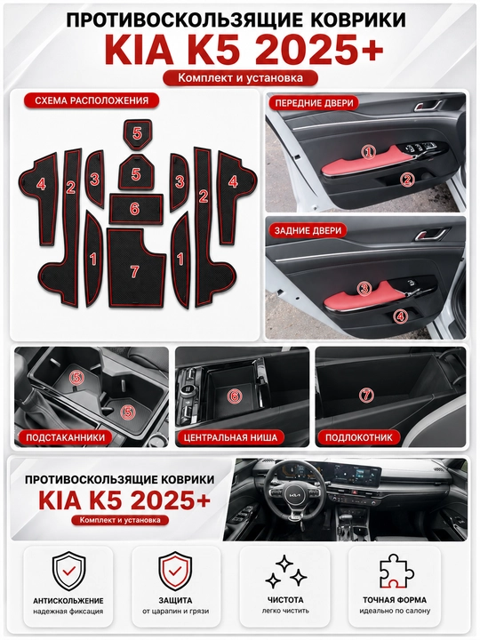 Коврики KIA K5, Carnival, Sportage 2021-24/2011-18 для салона