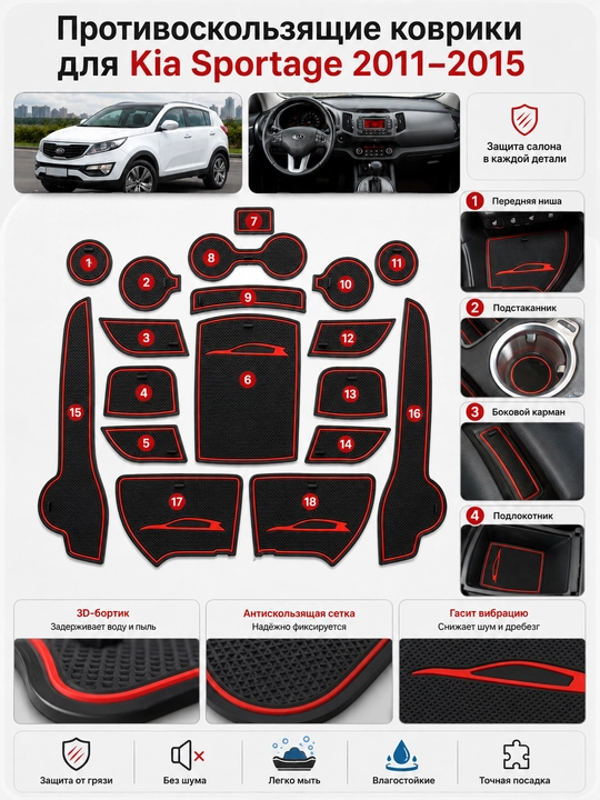 Коврики KIA K5, Carnival, Sportage 2021-24/2011-18 для салона