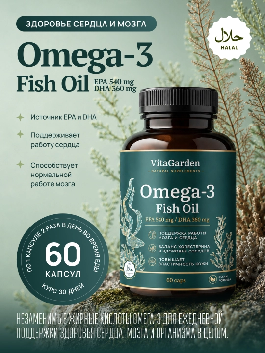 VitaGarden, Omega-3 baliq yog‘i (1 kapsulada 1350 mg) - 
