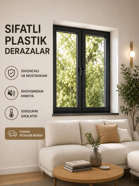 Plastik oyna, ikki qanotli, uy uchun oynalar, kvartira uchun - 