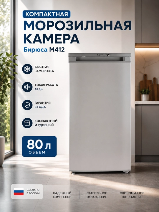 Biryusa M412 muzlatgich kamerasi, 80 litr — ixcham va ishonchli yechim - 