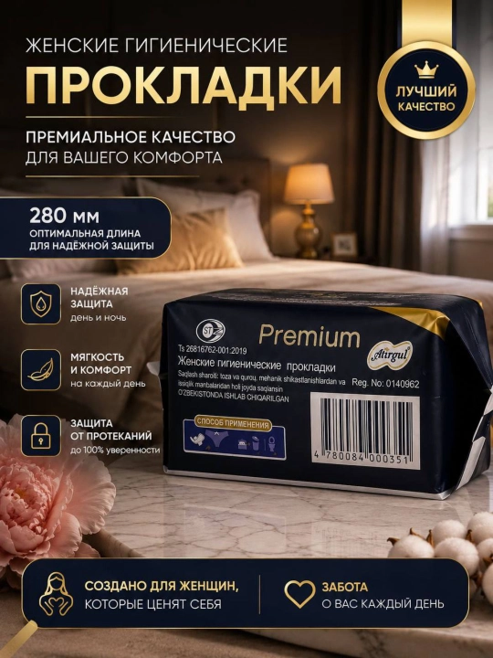 Ayollar uchun gigiyenik prokladkalar, ishonchli himoya, tez shimuvchi, 280 mm, 10 dona