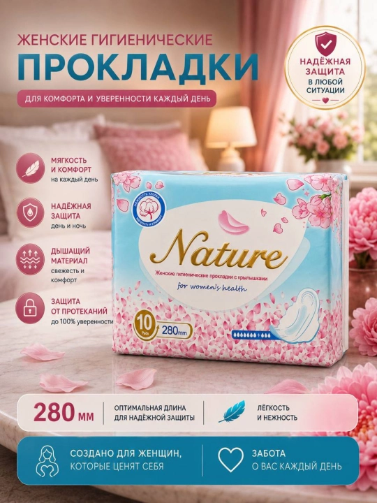 Женские гигиенические прокладки, надёжная защита, быстрое впитывание, 280 мм, 10 шт - 