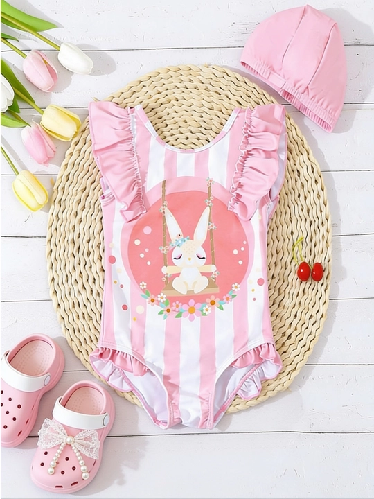"Sweet Bunny" bolalar qalpoqchasi, bir qismli cho‘milish kiyimi to‘plami - 