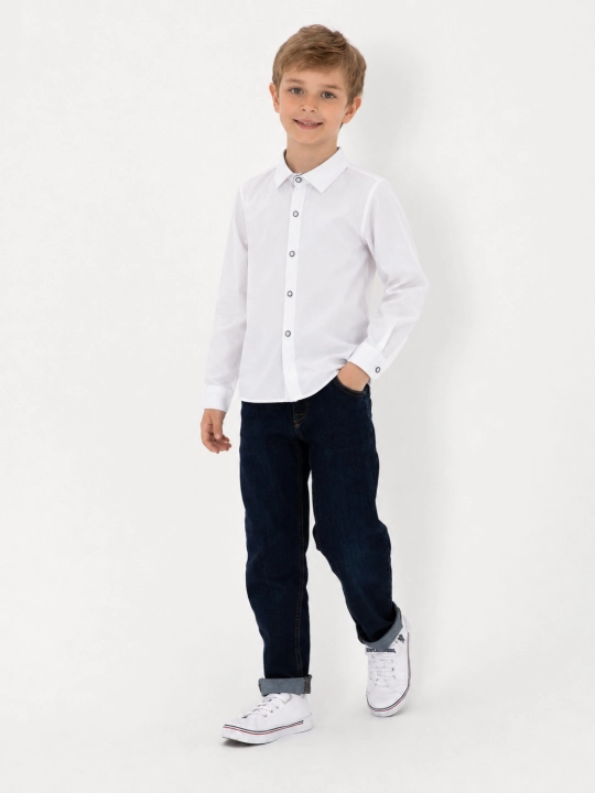 Рубашка для мальчика Slim Fit с длинным рукавом, школьная форма, 7-14 лет - 