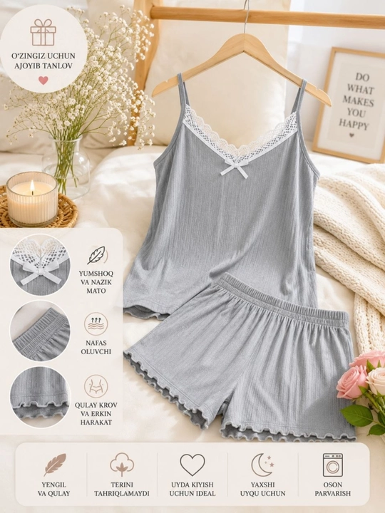 Ayollar uchun yozgi pijama shortikli yumshoq to‘plam