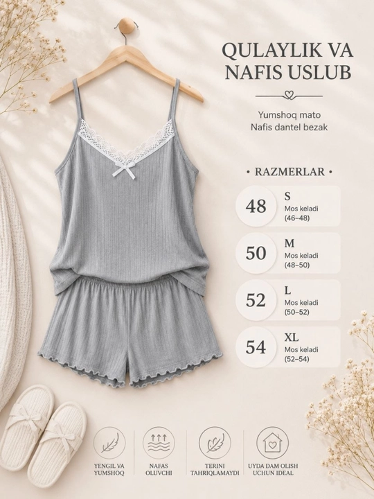 Ayollar uchun yozgi pijama shortikli yumshoq to‘plam