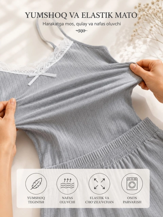 Ayollar uchun yozgi pijama shortikli yumshoq to‘plam