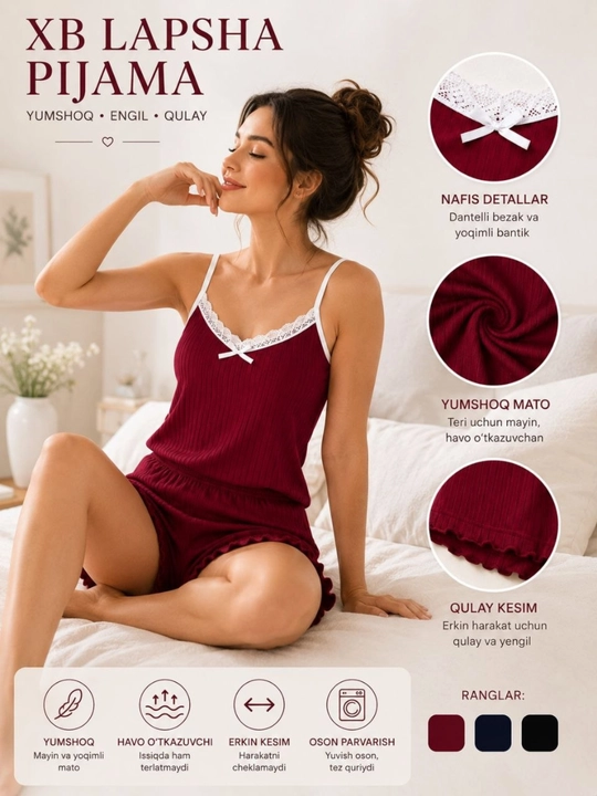 Ayollar uchun yozgi pijama shortikli yumshoq to‘plam