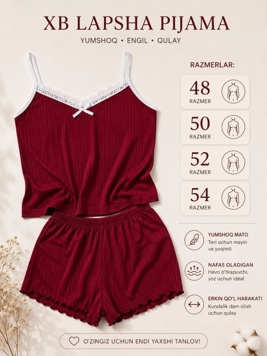 Ayollar uchun yozgi pijama shortikli yumshoq to‘plam