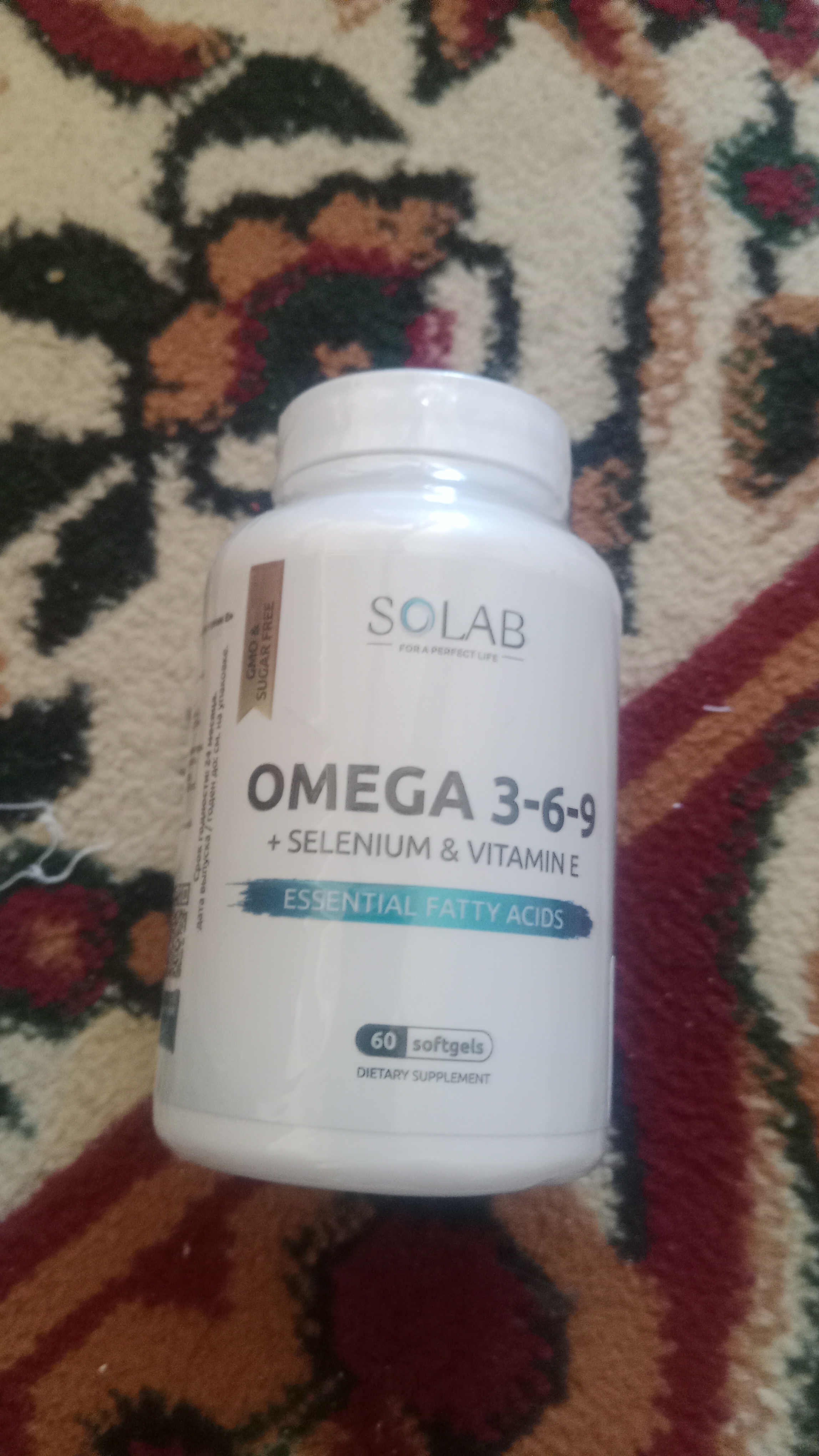 Omega 3-6-9, SOLAB, Selen va E vitamini bilan, 60 kapsula