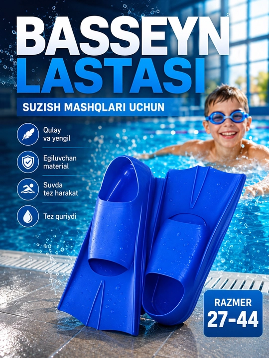Kattalar va bolalar uchun suzish qanotlari, o'lchamlari 27 dan 44 gacha - 