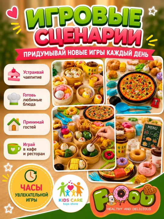 Детский набор "Еда и посуда", игрушечные продукты, детская кухня