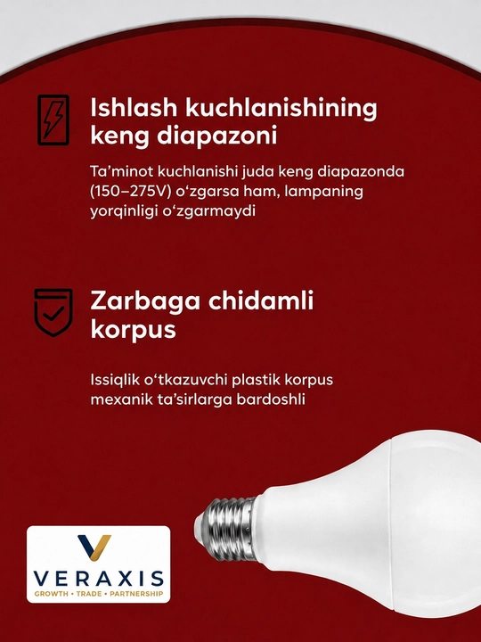 E27 15W yorug‘lik diodli lampa, energiya tejamkor 6000K/4000K, A+ va A60 lampochkalari