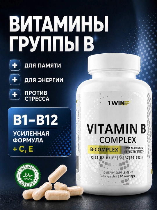 B guruhi vitaminlari 1WIN, energiya, asab tizimi, teri va sochlar uchun - 