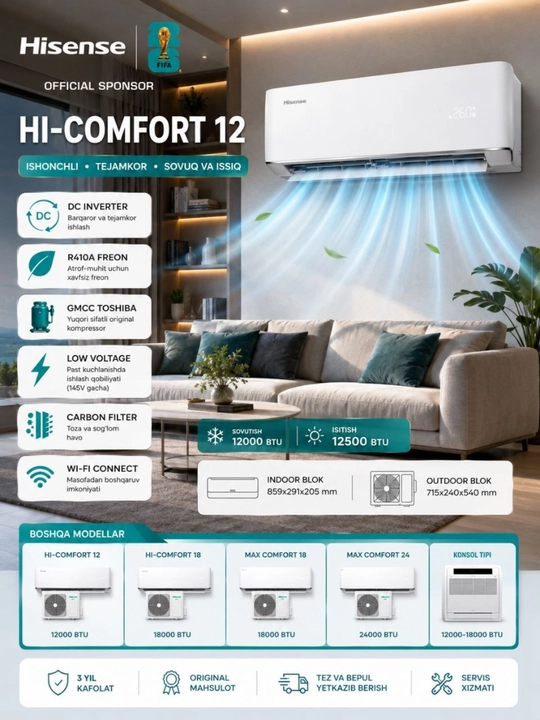 Hisense HI-COMFORT 12 konditsioneri DC Inverter texnologiyasi