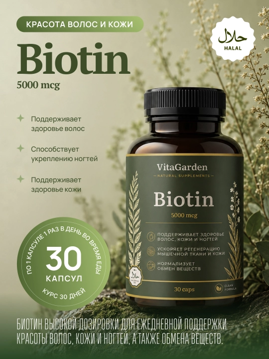 VitaGarden Biotin 5000 mkg, 30 kapsula - 