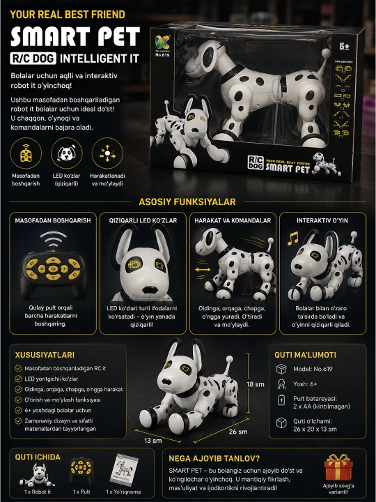 Robot it, Aqlli robot, Interaktiv it, RC it, Masofadan boshqariladigan it, Robot o'yinchoq - 
