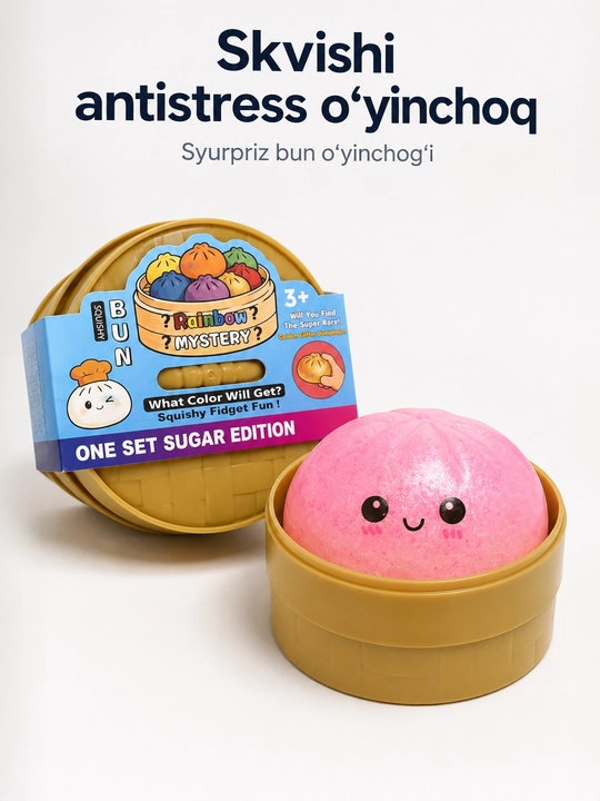 Skvishi antistress o‘yinchoq Rainbow Mystery Bun, syurpriz rangli yumshoq bun 3+ - 