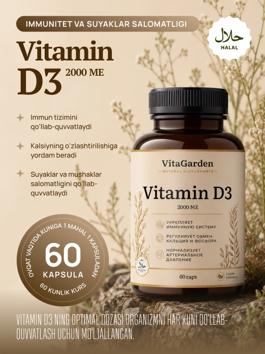 VitaGarden D3 Vitamini 2000 ME, 60 kapsula