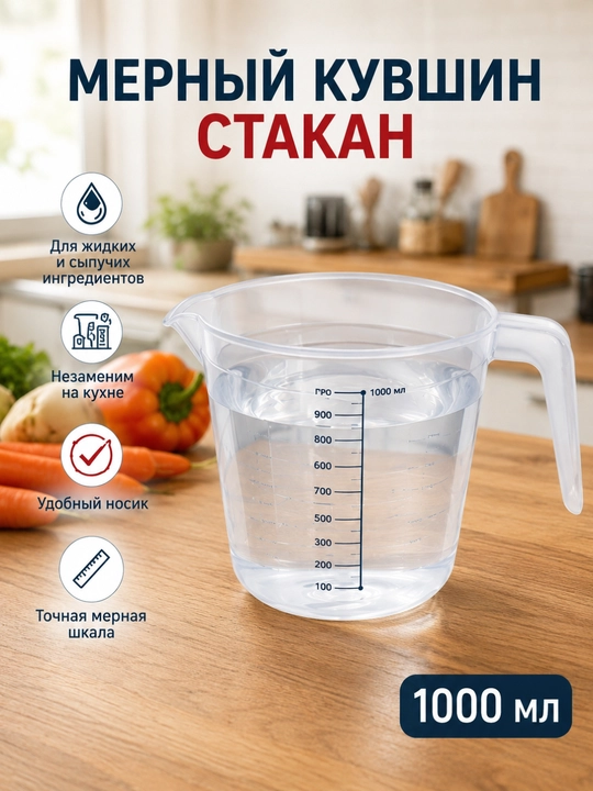 O’lchov stakani 0.5 L / 1 L / 1.5 L plastik o’lchov idishi