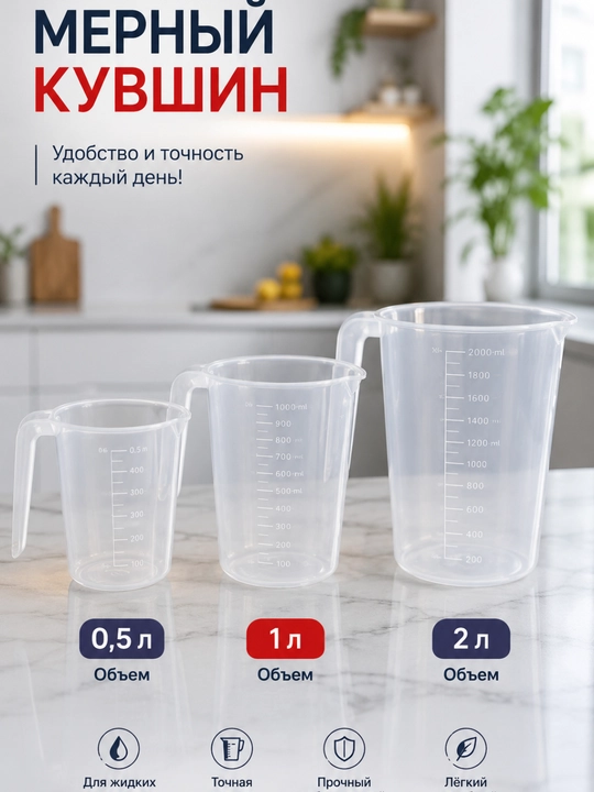 O’lchov stakani 0.5 L / 1 L / 1.5 L plastik o’lchov idishi