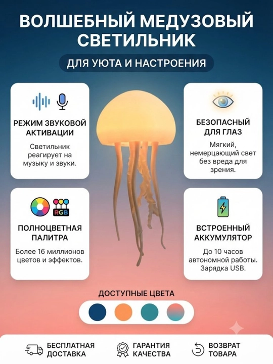 Ночник медуза, умный настольный светильник для спальни, детская RGB лампа - 