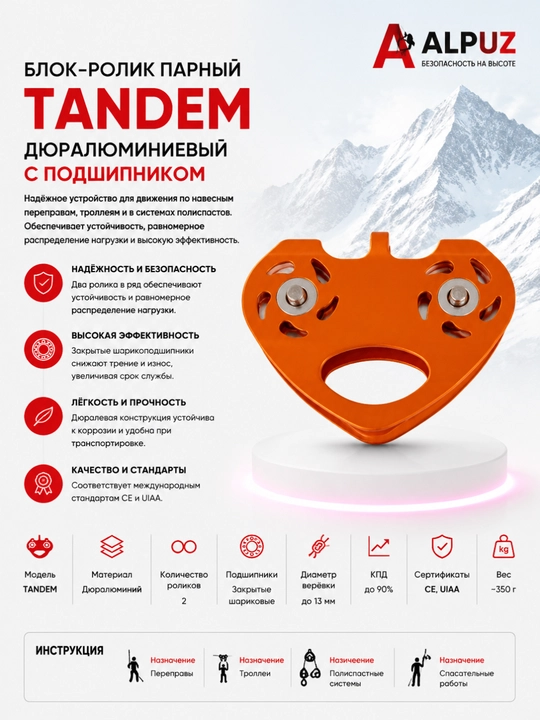 Tandem блок-ролик парный дюраль с подшипником - 