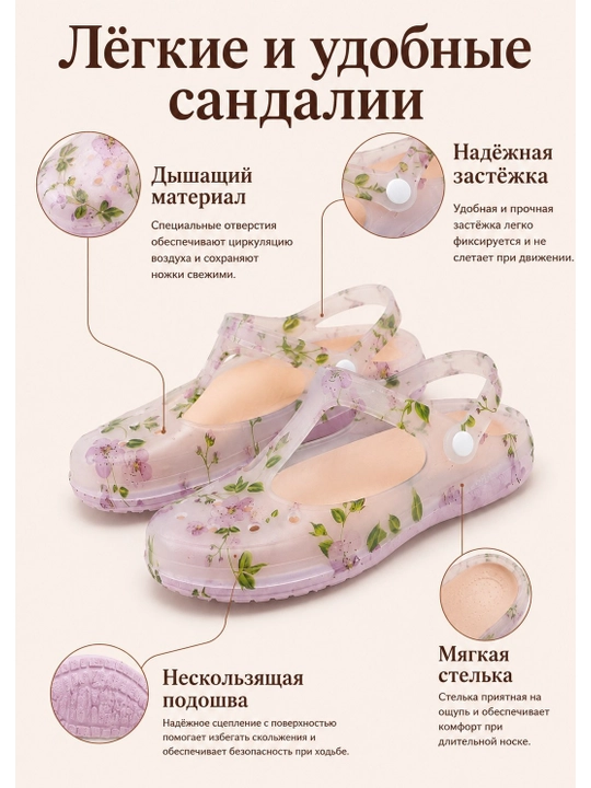 Женские шлепанцы-сабо EVA с цветочным принтом (Т-образный ремешок) крокс