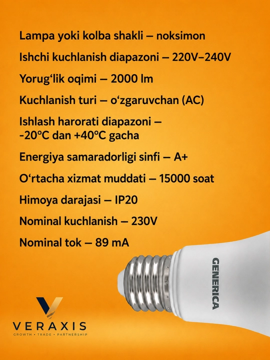 LED lampochka E27 10, 12, 15, 20W, energiya tejaydigan 6500K, A+ lampa, A60