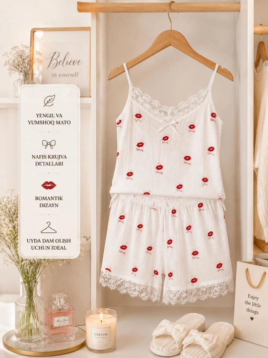 Ayollar uchun yozgi pijama shortikli, yumshoq to‘plam