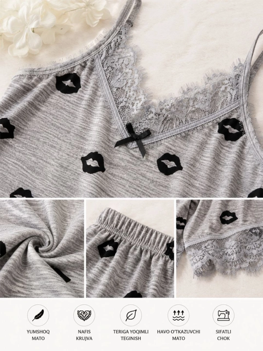 Ayollar uchun yozgi pijama shortikli, yumshoq to‘plam