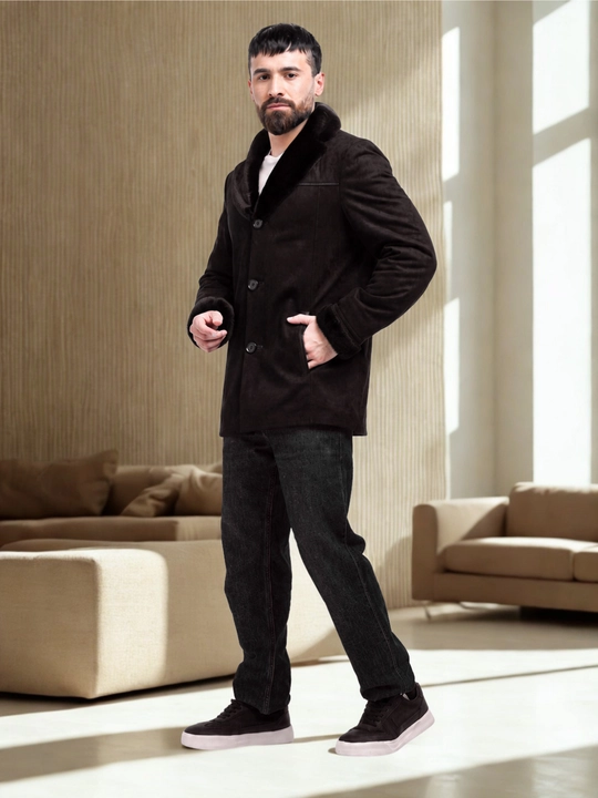 Erkaklar uchun zamsh dublyonka, uzun model, kuz va qish mavsumi uchun, 48–58 o'lcham