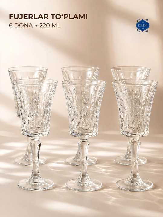 Shisha fujerlar to‘plami 6 dona, rangli va shaffof bokallar 210, 270, 300 ml, bayram uchun