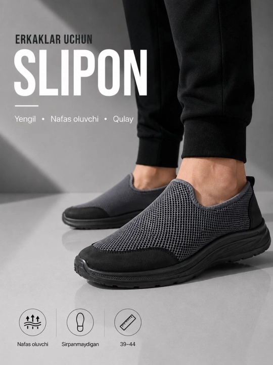 Erkaklar sliponi, yengil, nafas oluvchi, qulay, kundalik, zamonaviy