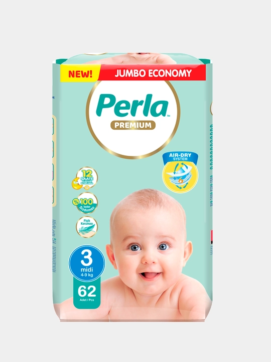Подгузники Perla Premium №3, 4-9 кг, 62 шт - 